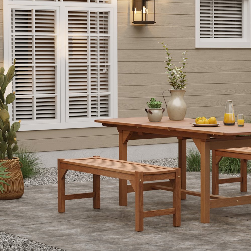 Natural Solid Wood 47.2-Inch Long Rectangle Sloping Seat Outdoor Bench. Picture 3