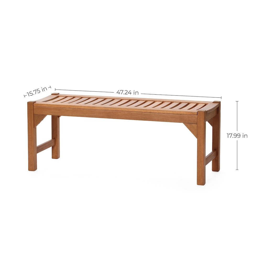 Natural Solid Wood 47.2-Inch Long Rectangle Sloping Seat Outdoor Bench. Picture 4