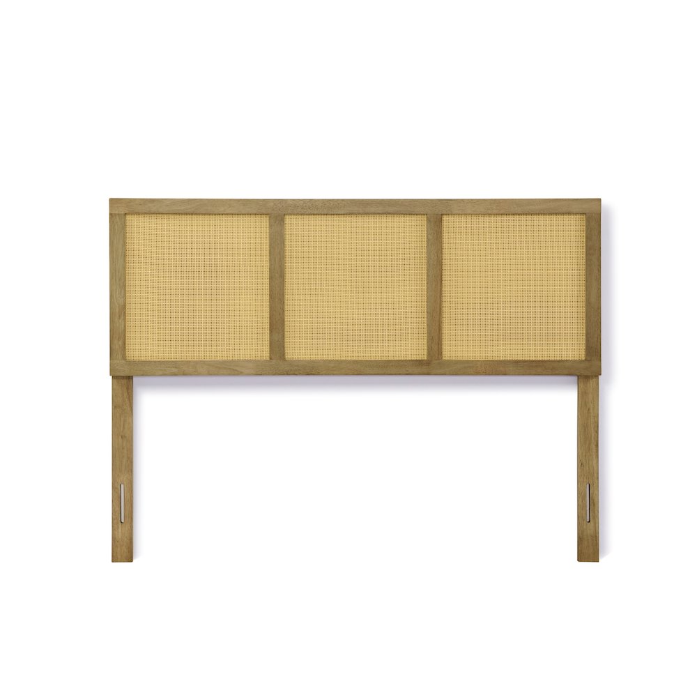 Natural Finish Rubberwood with Rattan Panels Headboard, Queen. Picture 1