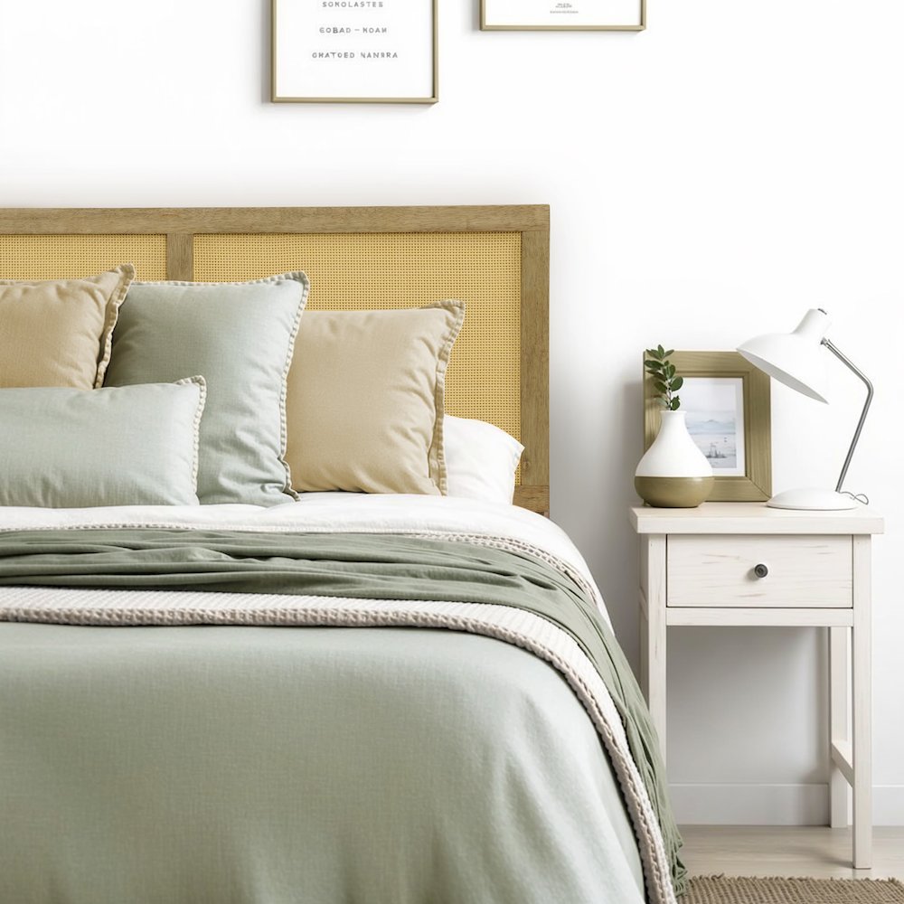 Natural Finish Rubberwood with Rattan Panels Headboard, Queen. Picture 7