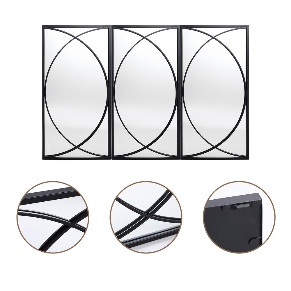 3-Piece Black Metal Rectangular Wall Mirror Set. Picture 6
