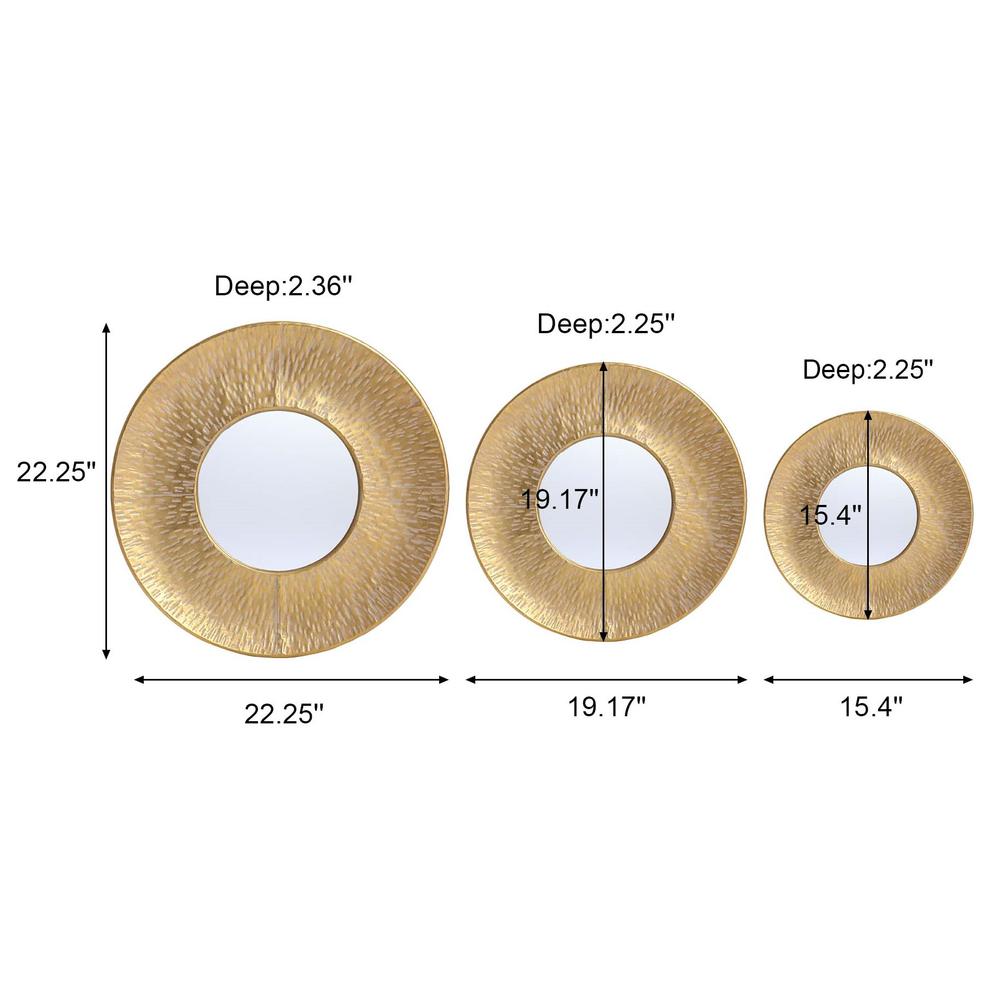 3-Piece Gold Metal Round Wall Mirror Set. Picture 15