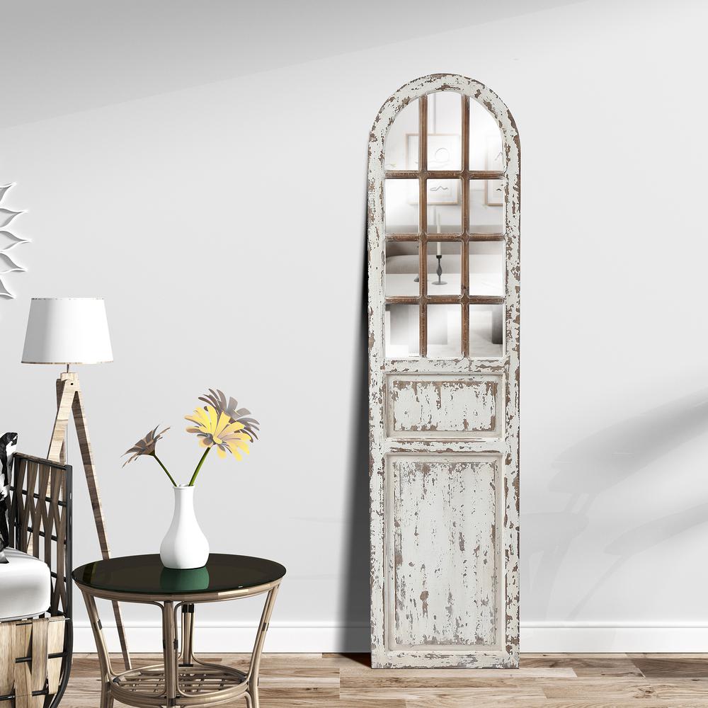 Distressed White Wood Farmhouse Door Wall Mirror. Picture 7