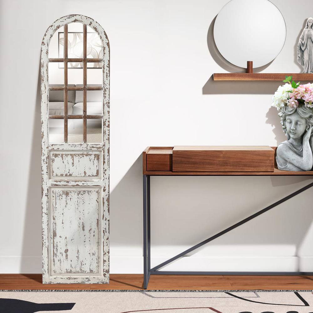 Distressed White Wood Farmhouse Door Wall Mirror. Picture 6