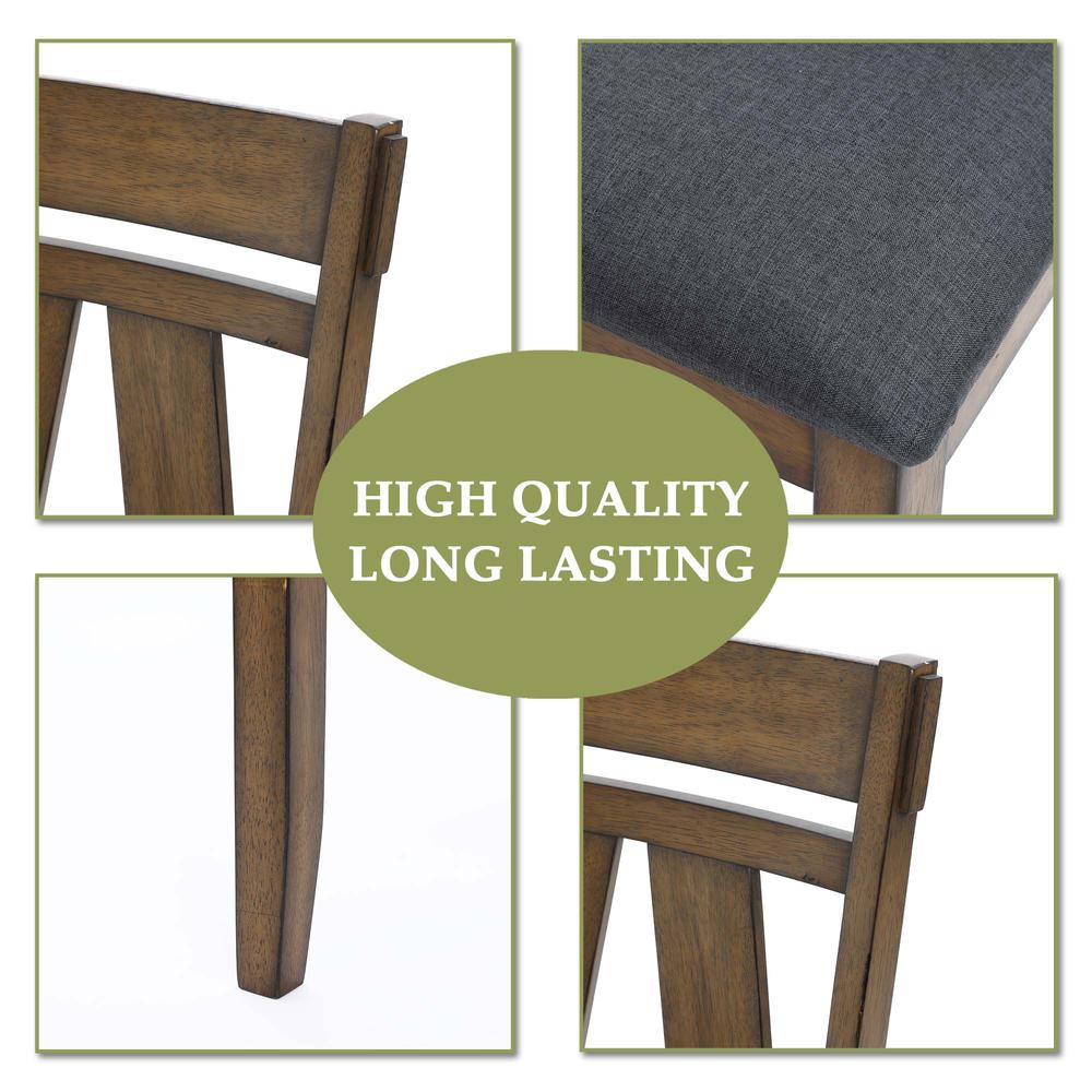 Farmhouse Natural Rubberwood Upholstered Gray Seat Dining Chair, Set of 2. Picture 3