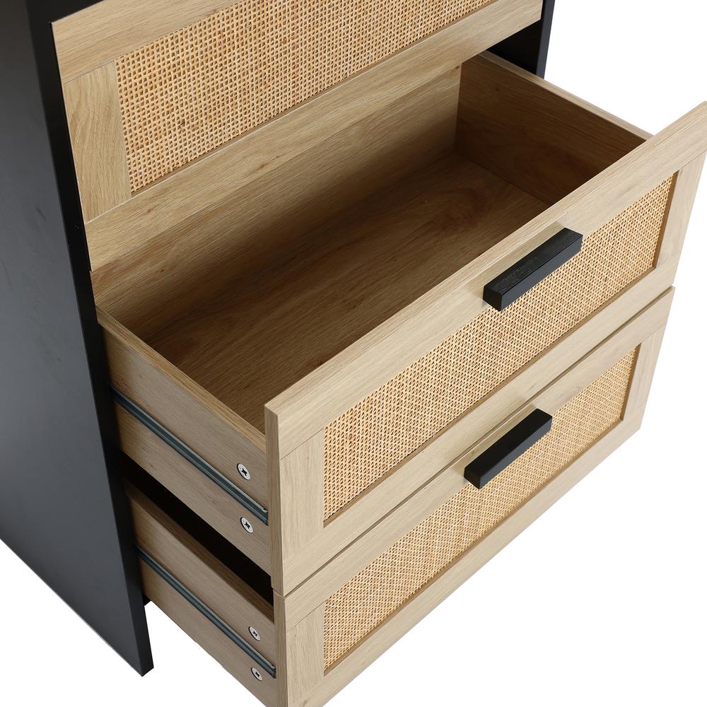 Black and Brown Wood 3-Drawer Rattan Chest. Picture 9
