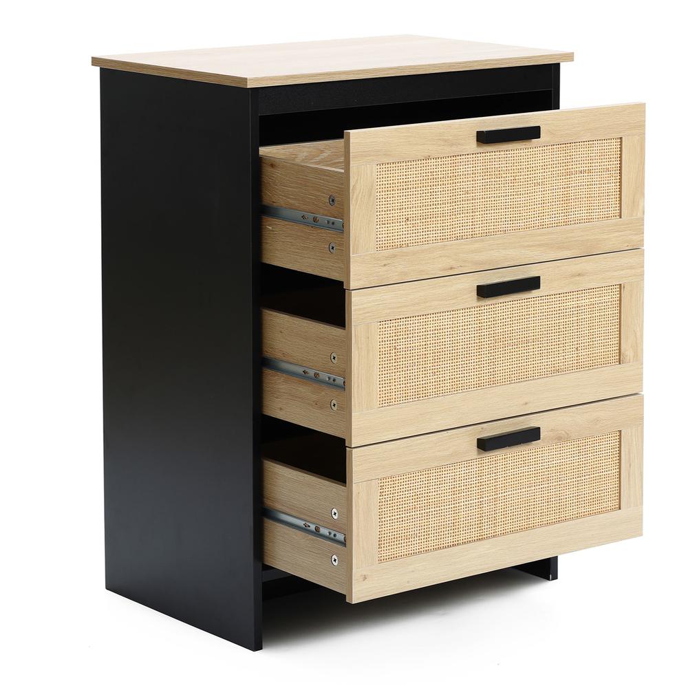 Black and Brown Wood 3-Drawer Rattan Chest. Picture 5