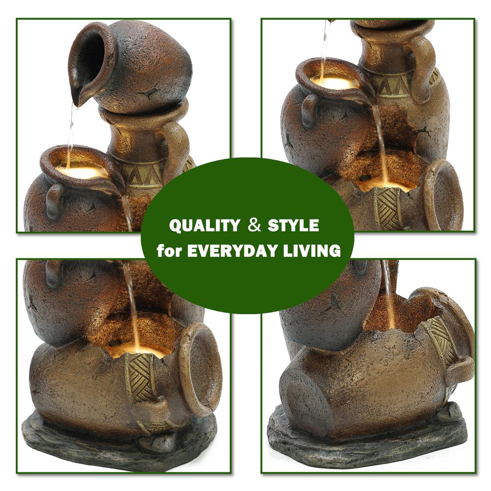 Brown Urns Resin Outdoor Fountain with LED Lights. Picture 10
