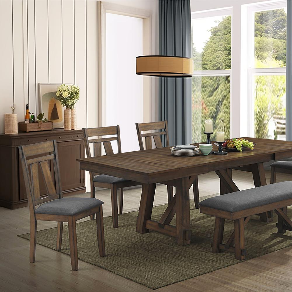 Farmhouse Natural Rubberwood Upholstered Gray Seat Dining Chair, Set of 2. Picture 9