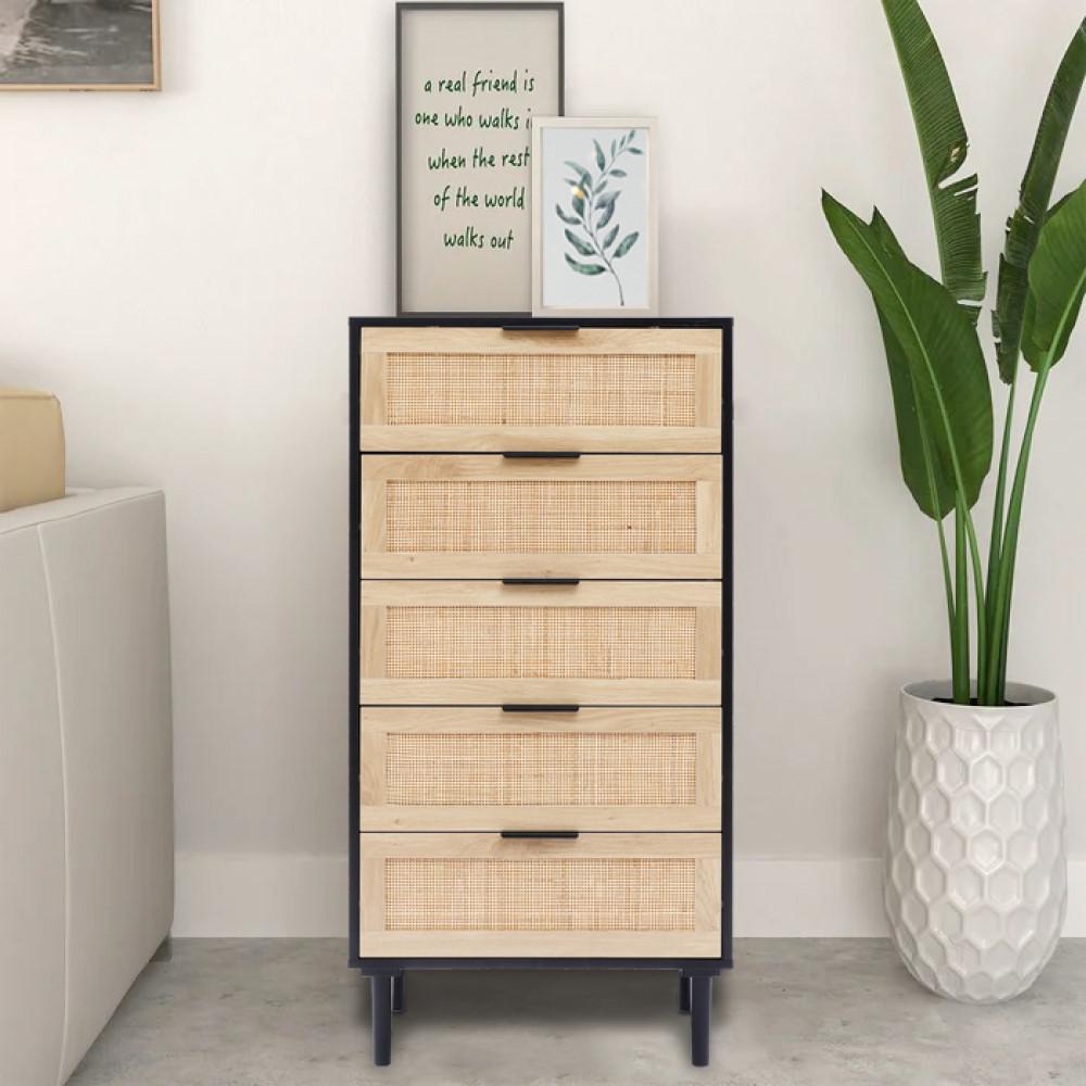 Black and Brown Wood 5-Drawer Chest. Picture 4
