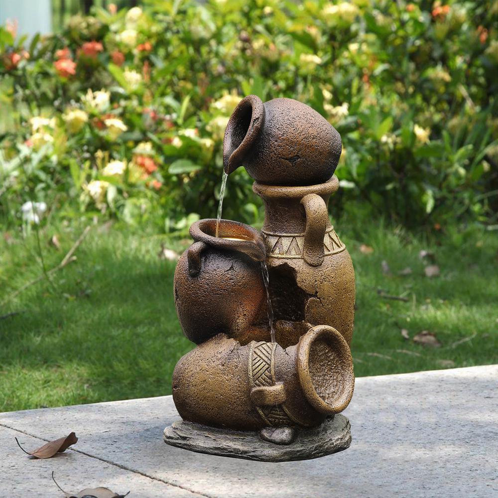 Brown Urns Resin Outdoor Fountain with LED Lights. Picture 4
