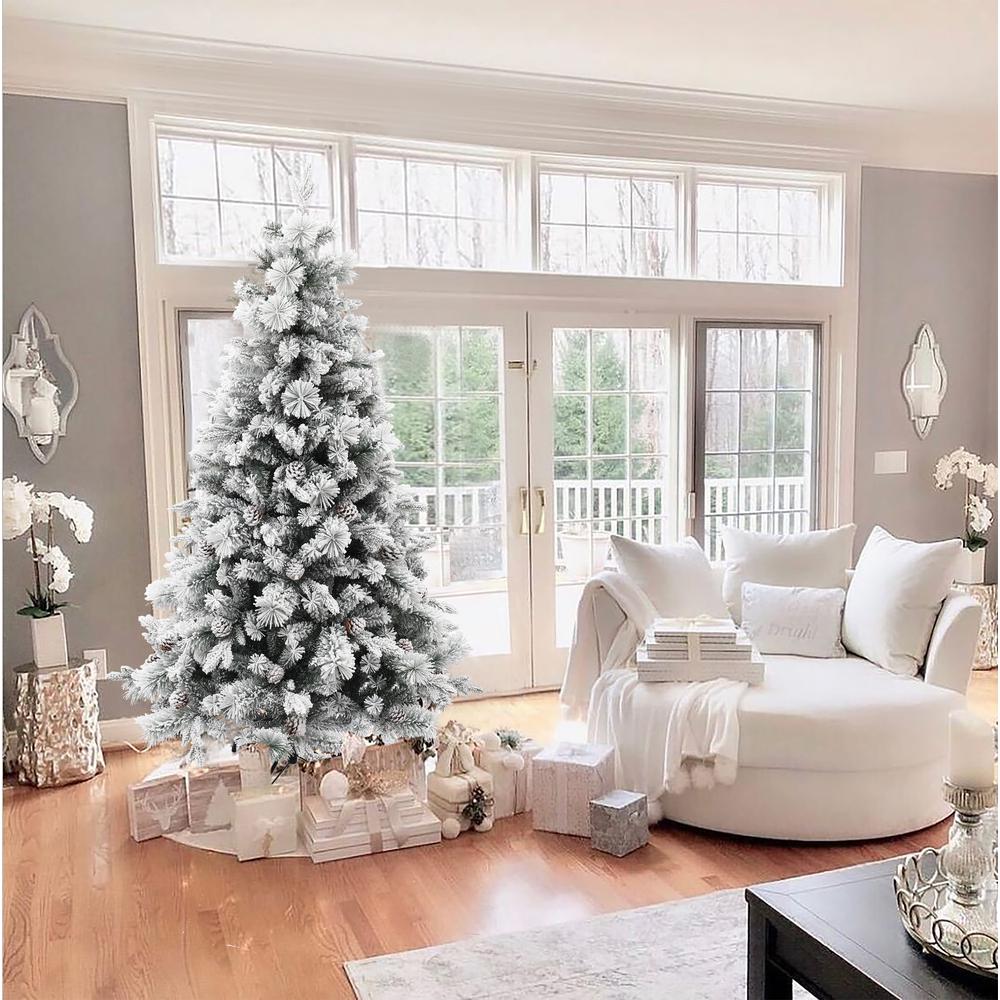 6Ft Artificial Flocked Full Pine Christmas Tree with Pine Cones. Picture 3