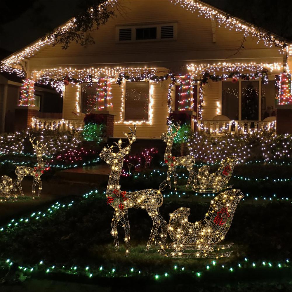 Reindeer and Sleigh Lighted Outdoor Holiday Decoration Set. Picture 5