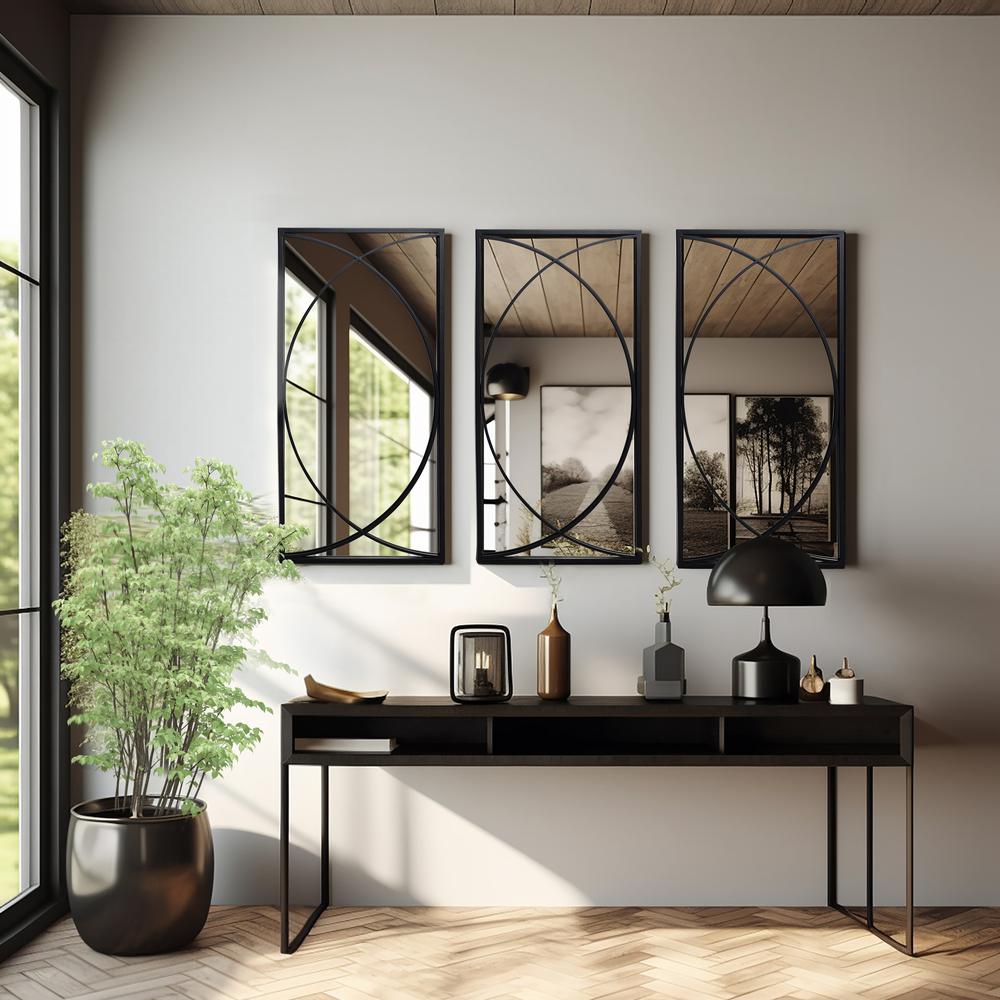 3-Piece Black Metal Rectangular Wall Mirror Set. Picture 3