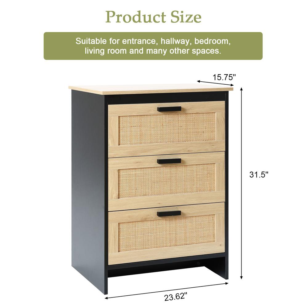 Black and Brown Wood 3-Drawer Rattan Chest. Picture 12