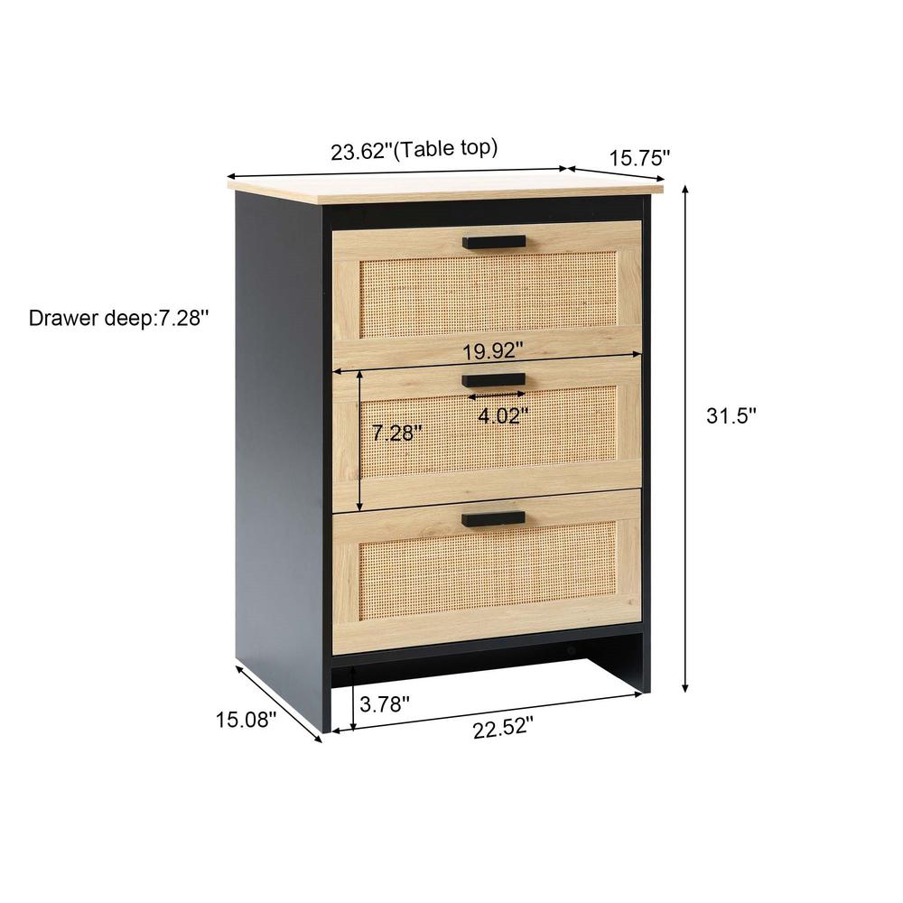 Black and Brown Wood 3-Drawer Rattan Chest. Picture 13
