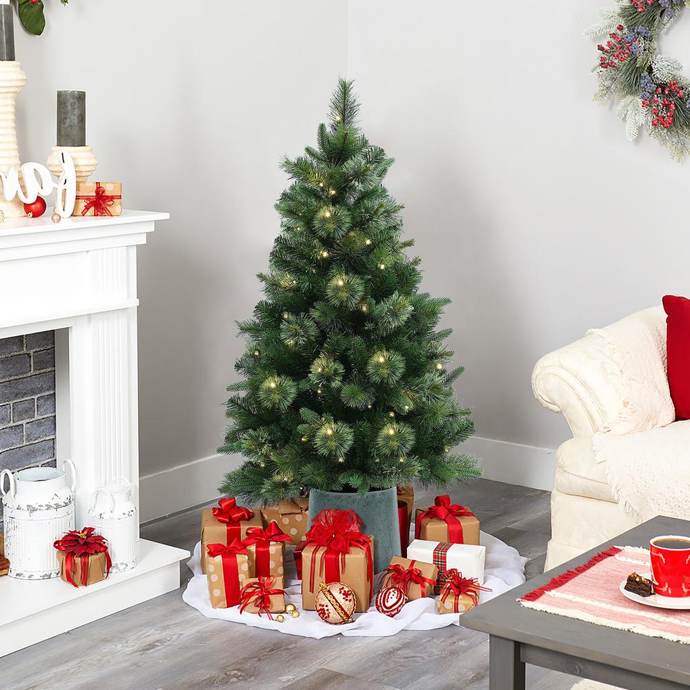 4Ft Pre-Lit Artificial Christmas Pine Tree with Metal Pot. Picture 4