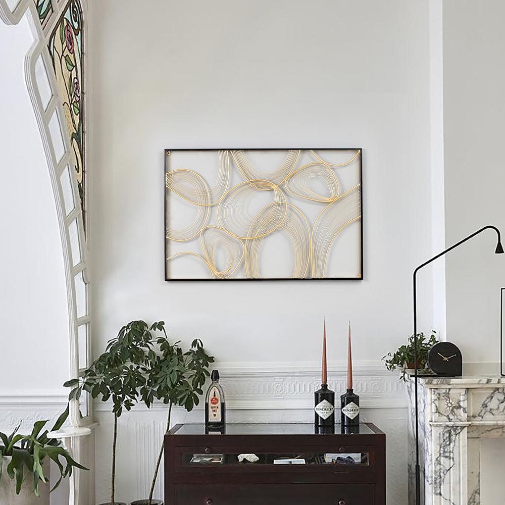 Gold and Black Abstract Metal Rectangular Metal Wall Decor. Picture 2