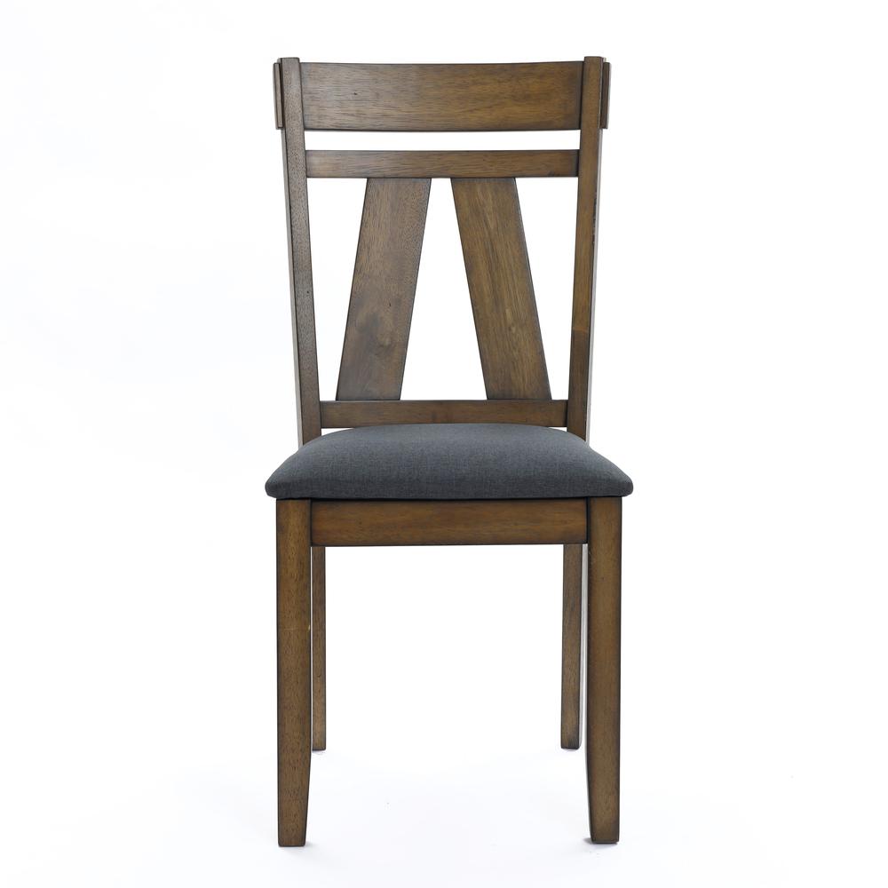 Farmhouse Natural Rubberwood Upholstered Gray Seat Dining Chair, Set of 2. Picture 1