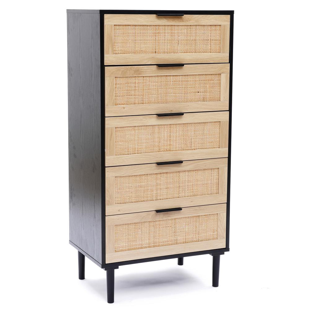 Black and Brown Wood 5-Drawer Chest. Picture 7