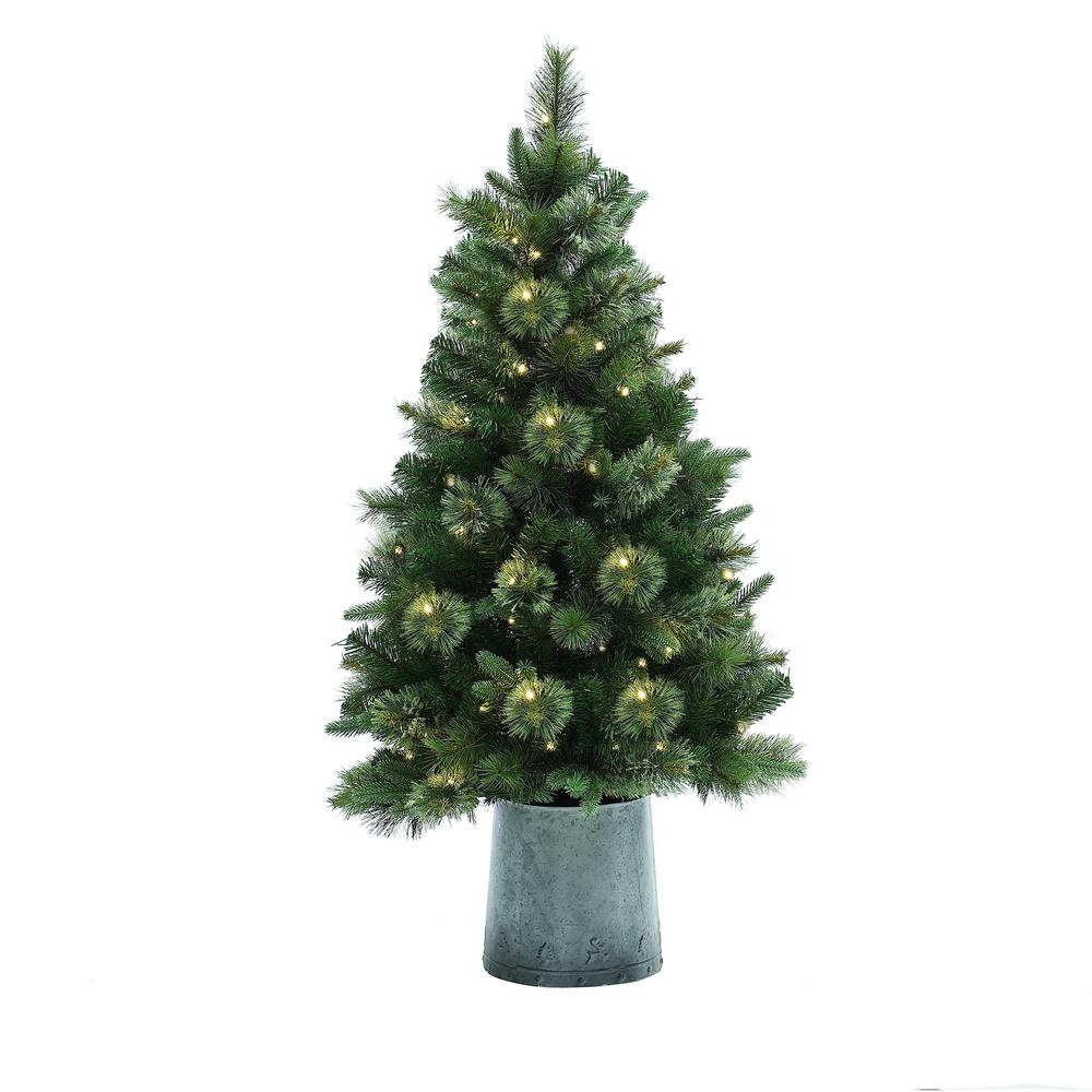 4Ft Pre-Lit Artificial Christmas Pine Tree with Metal Pot. Picture 7