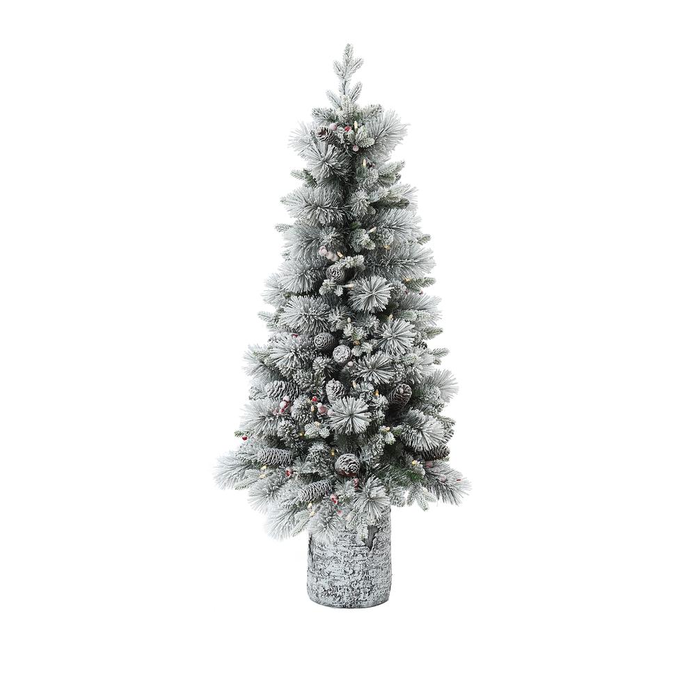 4Ft Pre-Lit Green Flocked Potted Artificial Christmas Tree. Picture 1