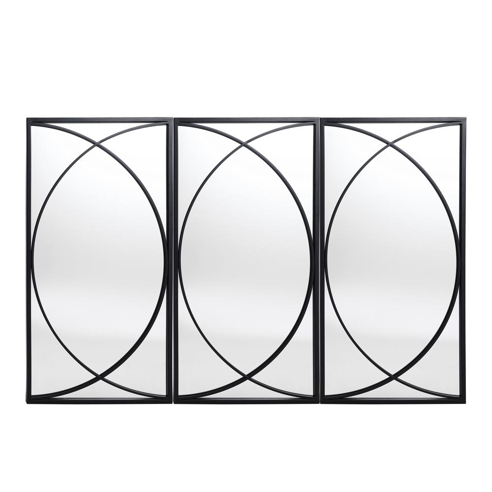 3-Piece Black Metal Rectangular Wall Mirror Set. Picture 1