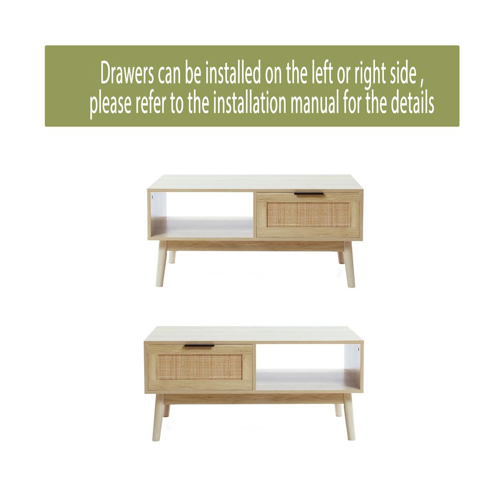 White Oak Finish Wood and Rattan Coffee Table. Picture 6