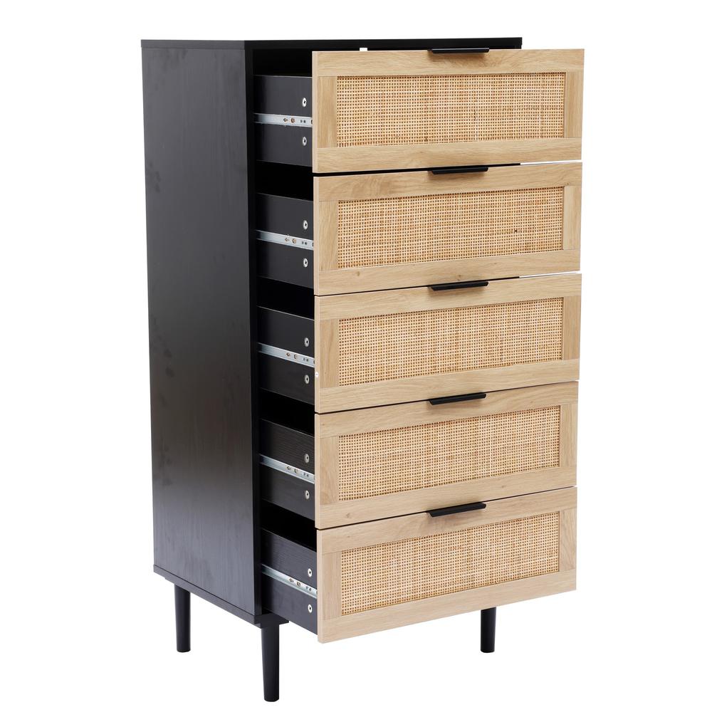 Black and Brown Wood 5-Drawer Chest. Picture 9