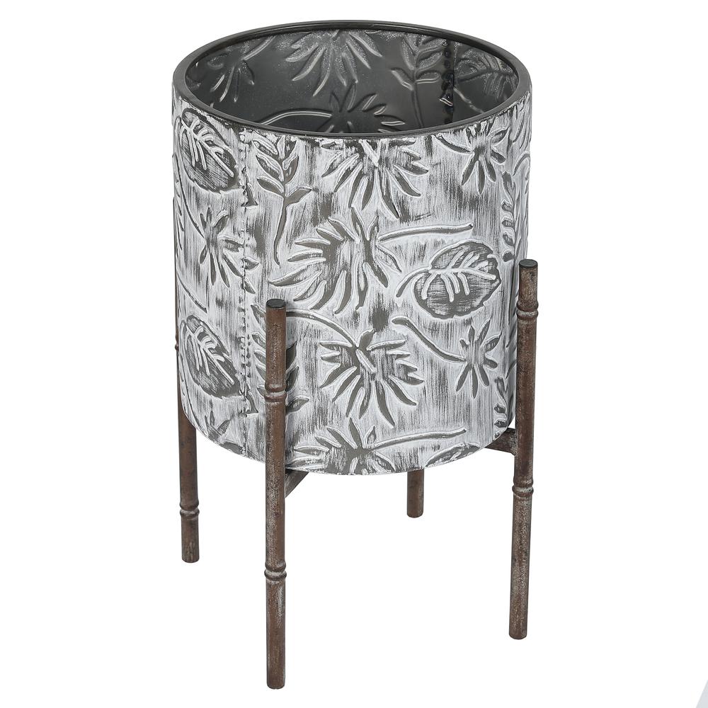 Two Piece Gray Metal Cachepots. Picture 3
