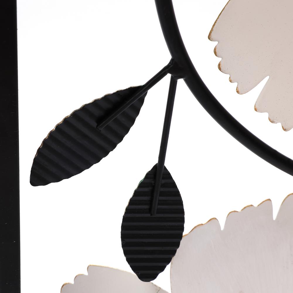 Off White and Gold Magnolia Flowers Black Metal Rectangular Wall Decor, Set of 2. Picture 11