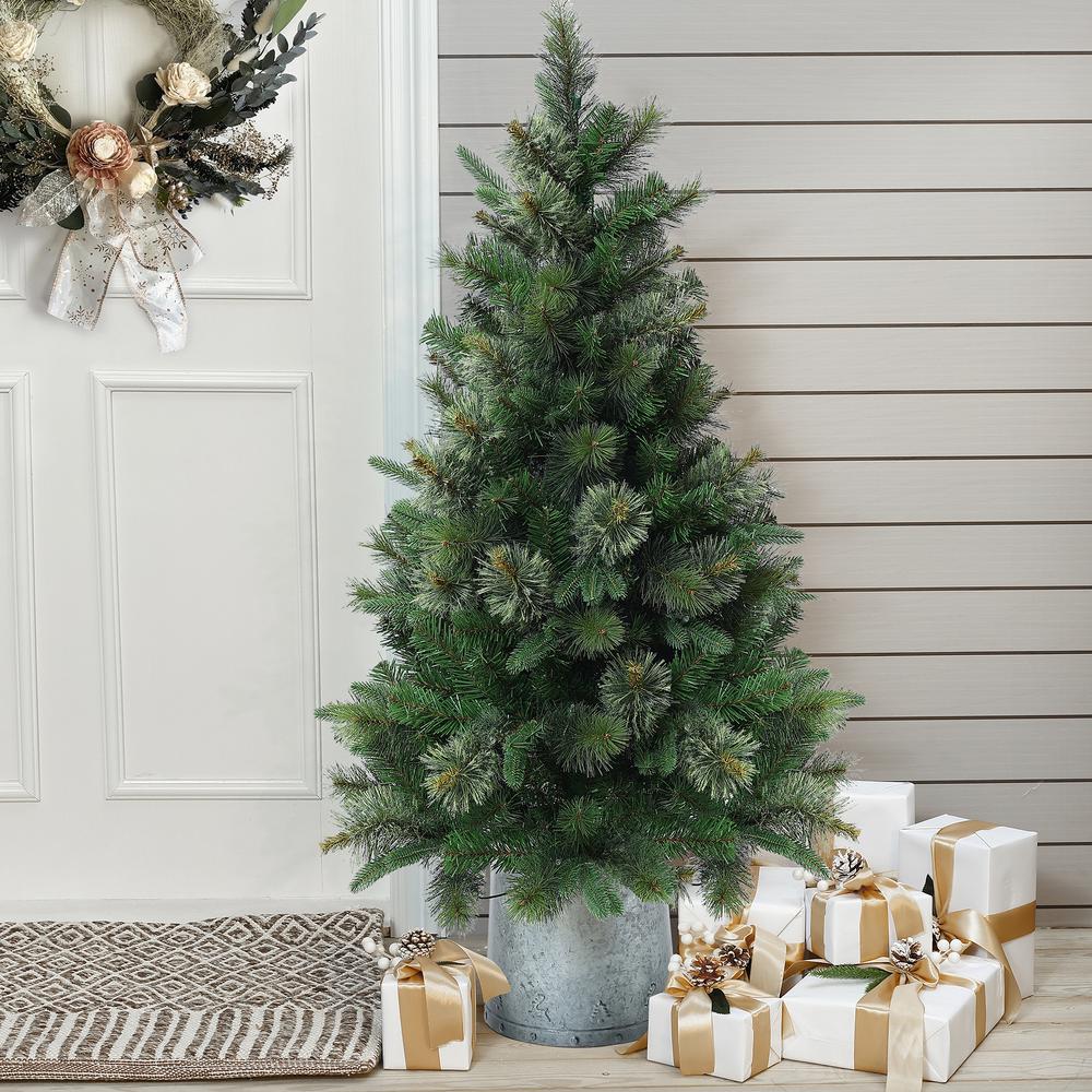 4Ft Pre-Lit Artificial Christmas Pine Tree with Metal Pot. Picture 3