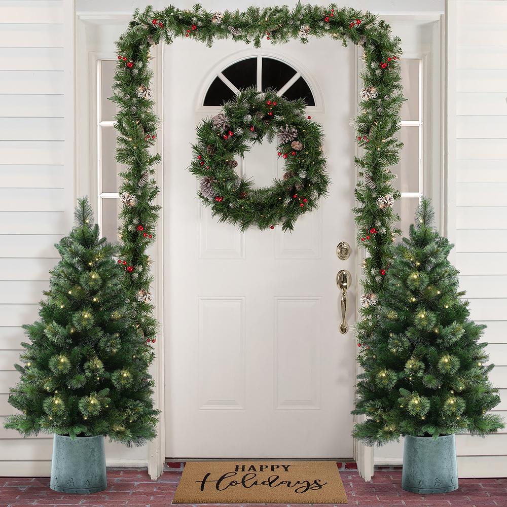 4Ft Pre-Lit Artificial Christmas Pine Tree with Metal Pot. Picture 5
