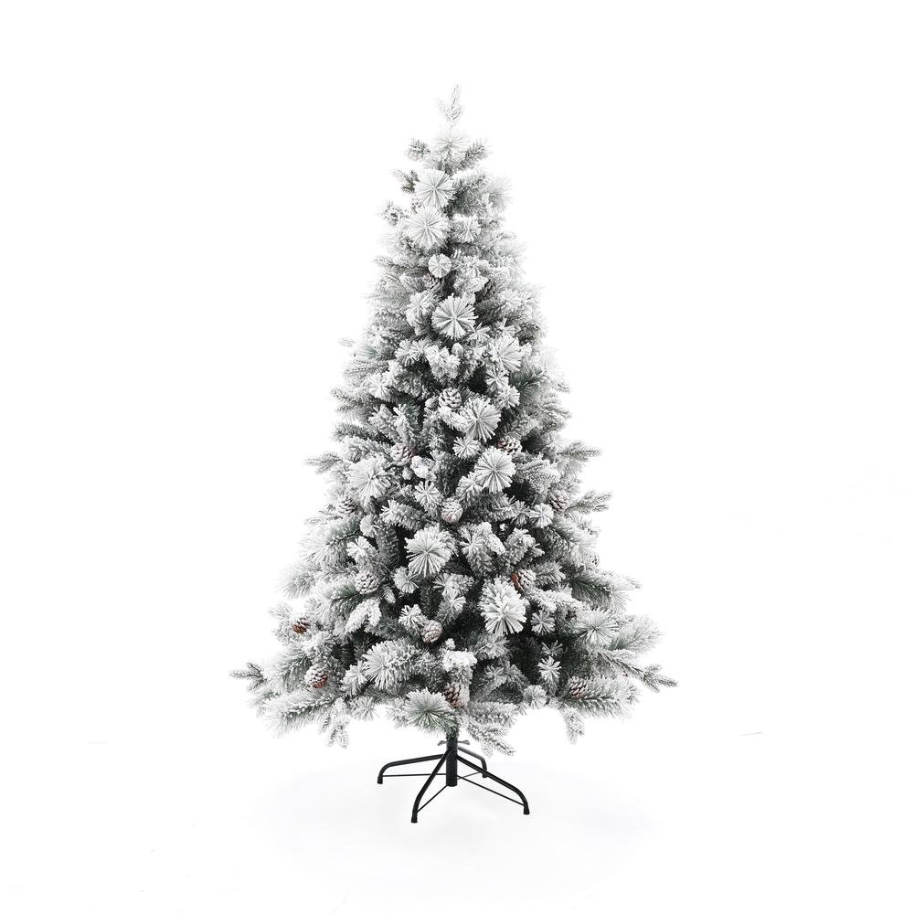 6Ft Artificial Flocked Full Pine Christmas Tree with Pine Cones. Picture 1