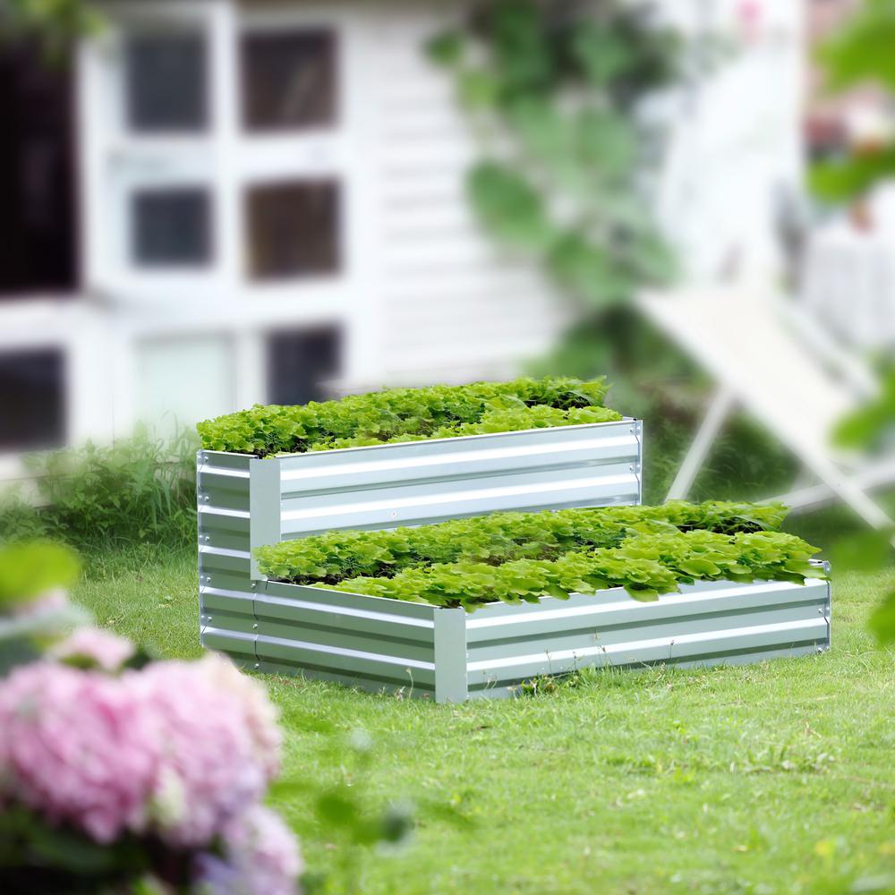 2-Tier Rectangular Galvanized Steel Raised Garden Bed. Picture 3