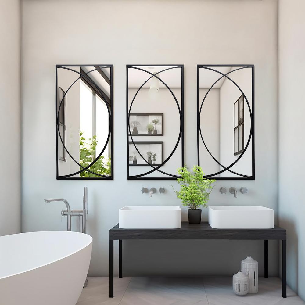3-Piece Black Metal Rectangular Wall Mirror Set. Picture 2