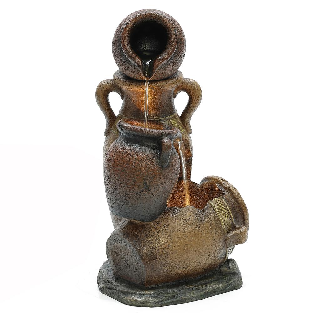 Brown Urns Resin Outdoor Fountain with LED Lights. Picture 6
