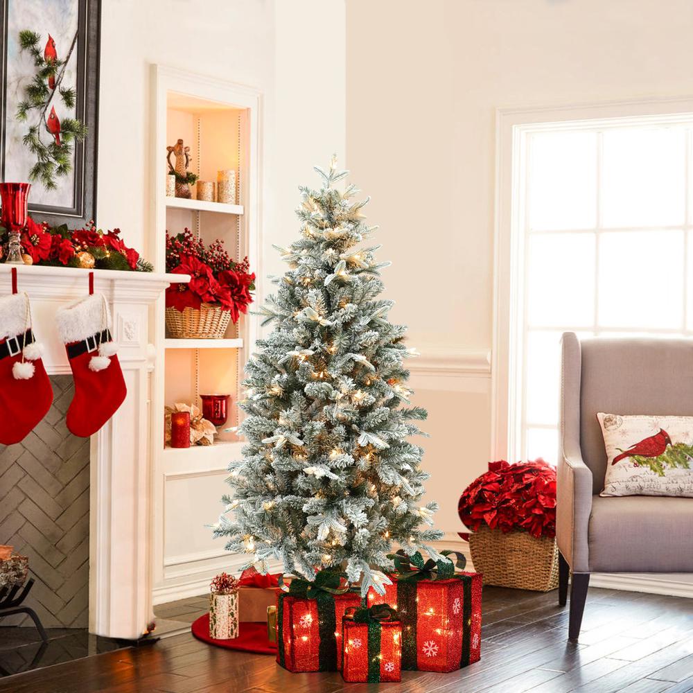 5Ft Pre-Lit Full Artificial Flocked Christmas Tree. Picture 4