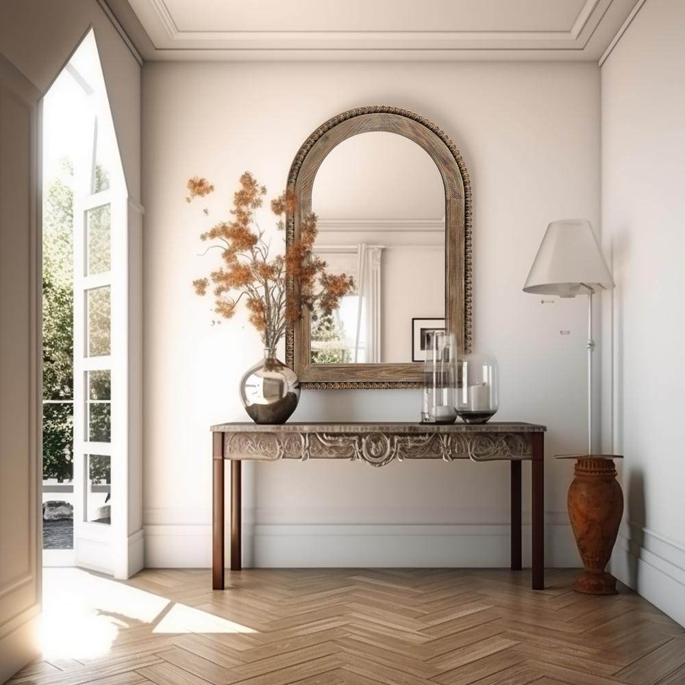 Wood Framed Arch Window Wall Mirror. Picture 3
