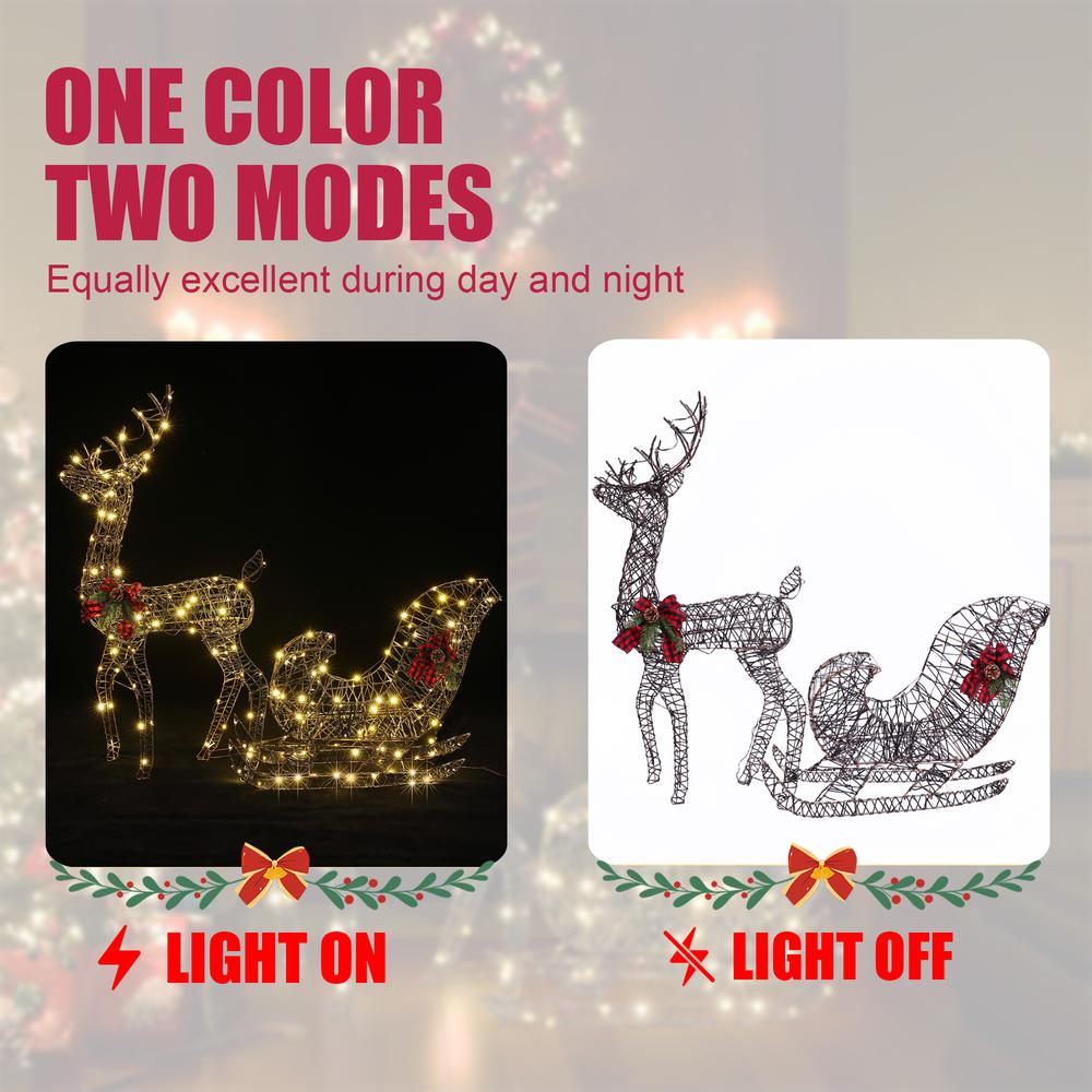 Reindeer and Sleigh Lighted Outdoor Holiday Decoration Set. Picture 11