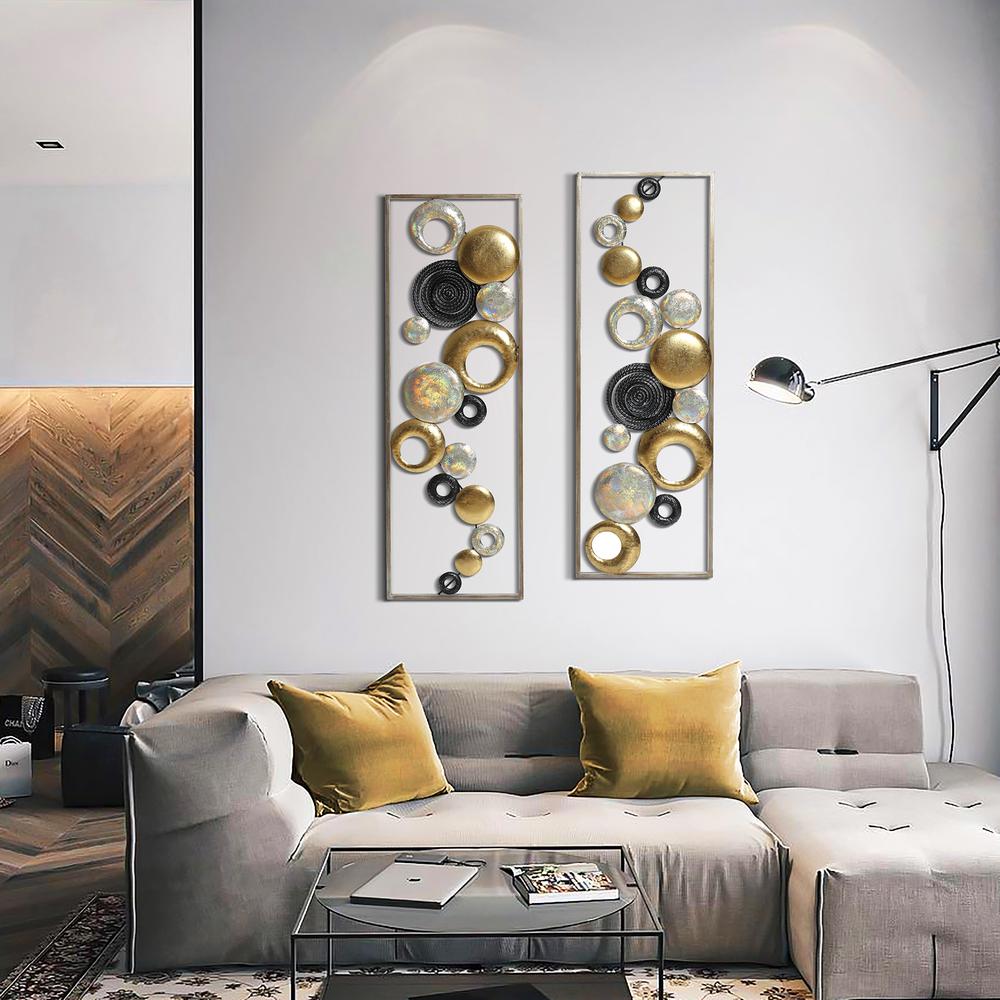 Set of 2 Modern Multi-Color Abstract Metal Wall Decor Panels. Picture 4