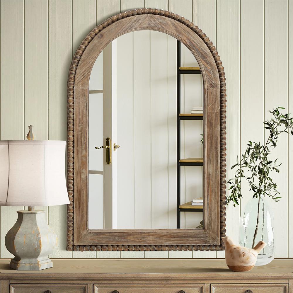 Wood Framed Arch Window Wall Mirror. Picture 2