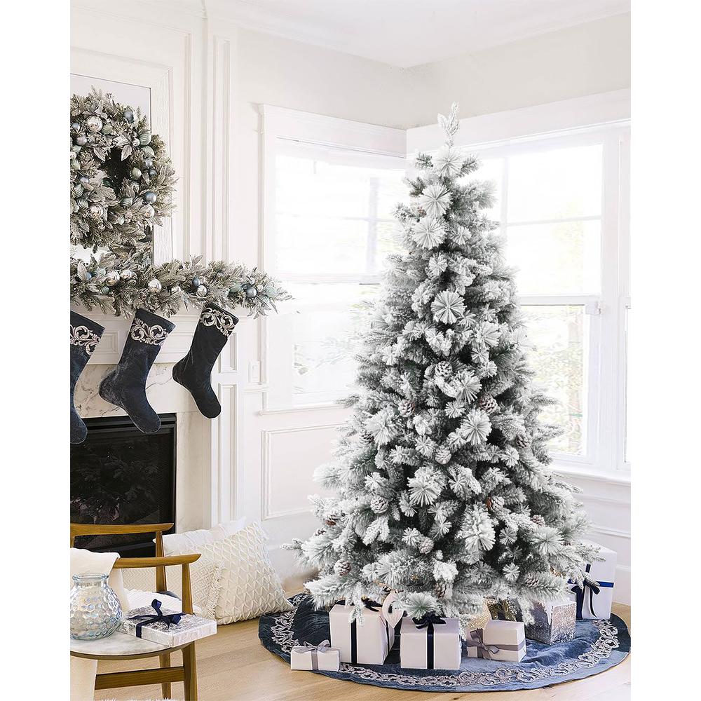6Ft Artificial Flocked Full Pine Christmas Tree with Pine Cones. Picture 2