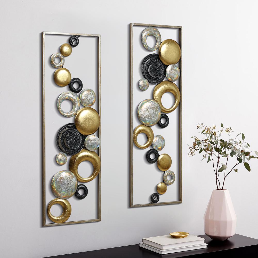 Set of 2 Modern Multi-Color Abstract Metal Wall Decor Panels. Picture 5