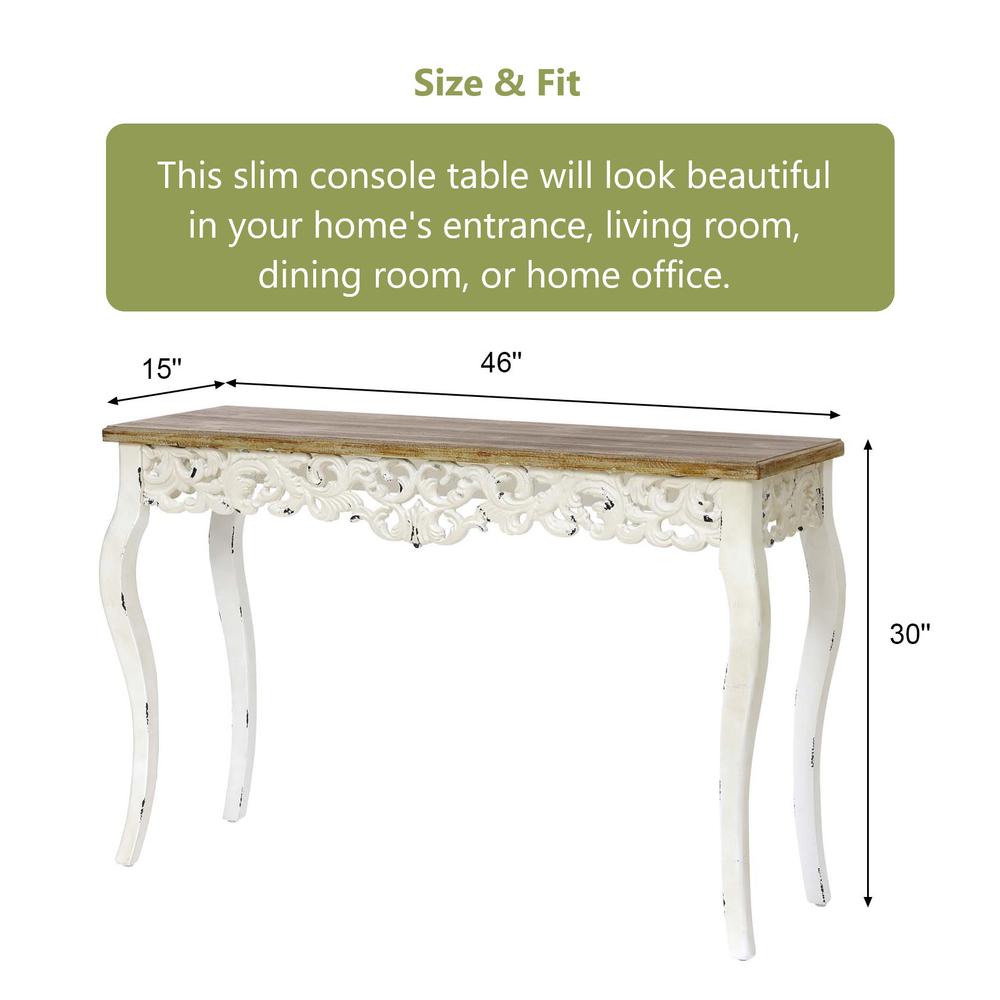 Victorian Off White and Natural Wood Console and Entry Table. Picture 14