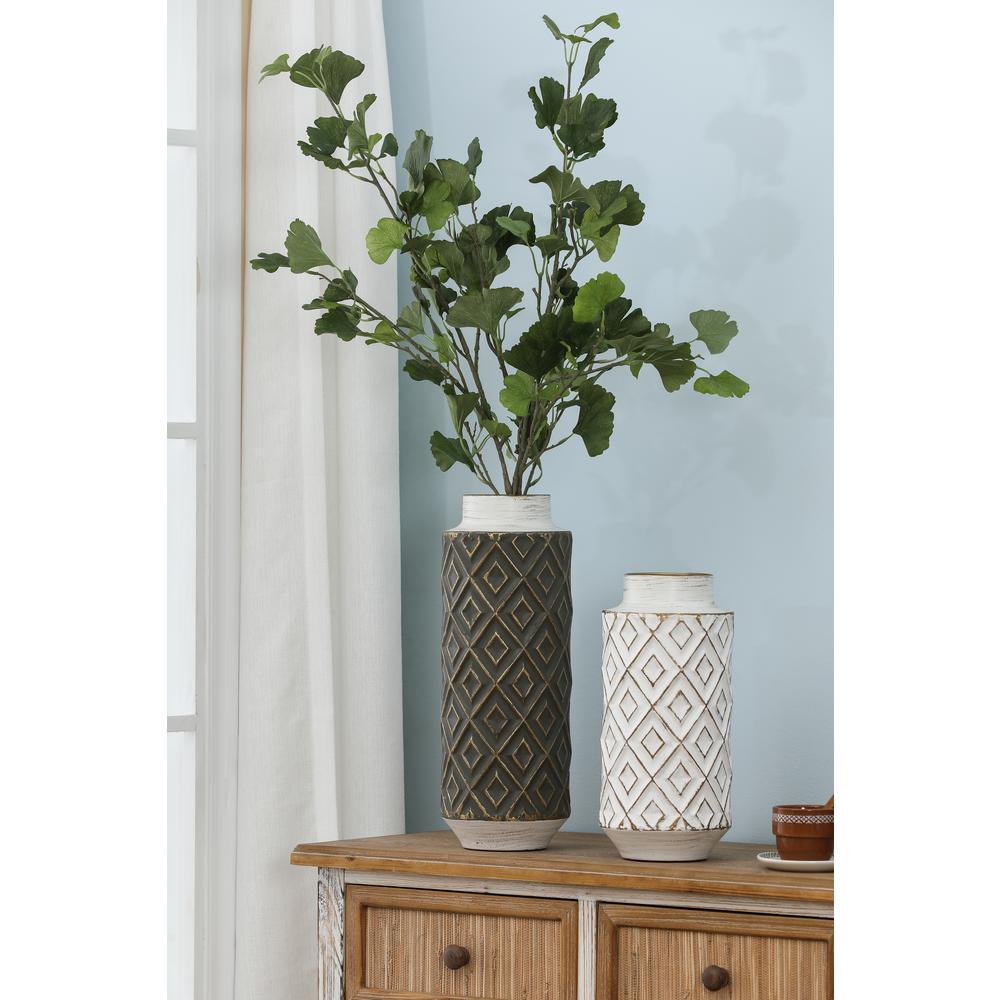 Set of 2 Distressed Black and White Metal Bottle Vases. Picture 2