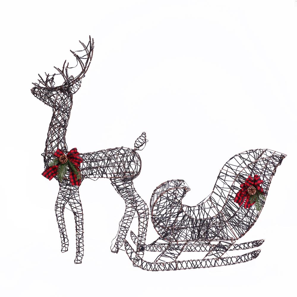 Reindeer and Sleigh Lighted Outdoor Holiday Decoration Set. Picture 1
