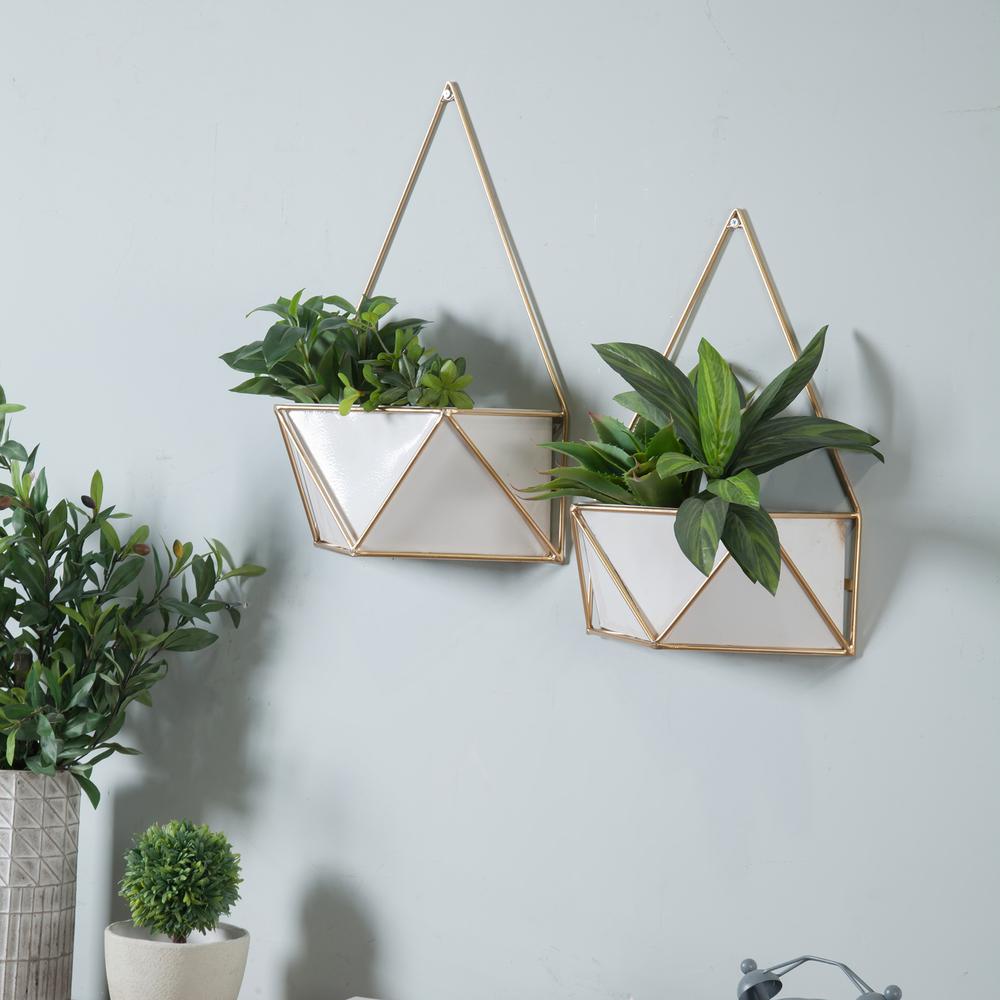 Set of 2 White and Gold Succulent Metal Cachepot Wall Planters. Picture 3