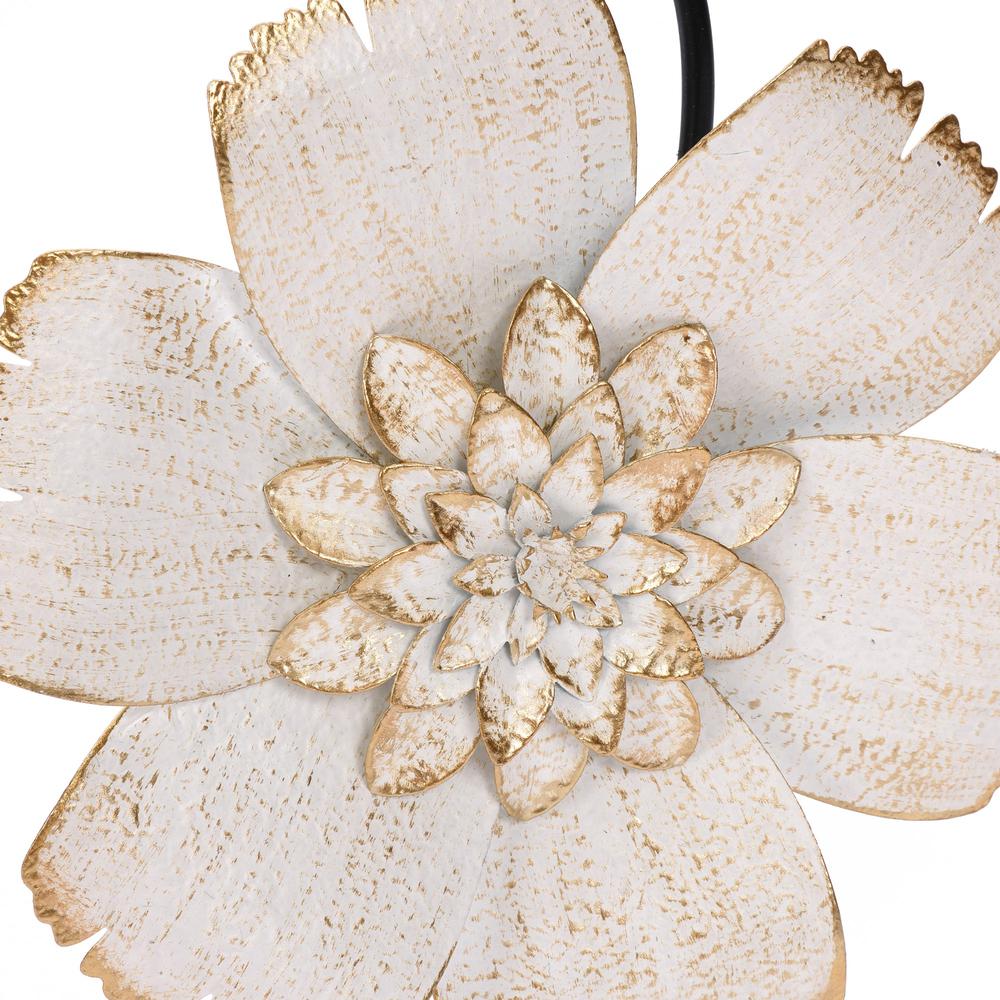 Off White and Gold Magnolia Flowers Black Metal Rectangular Wall Decor, Set of 2. Picture 7