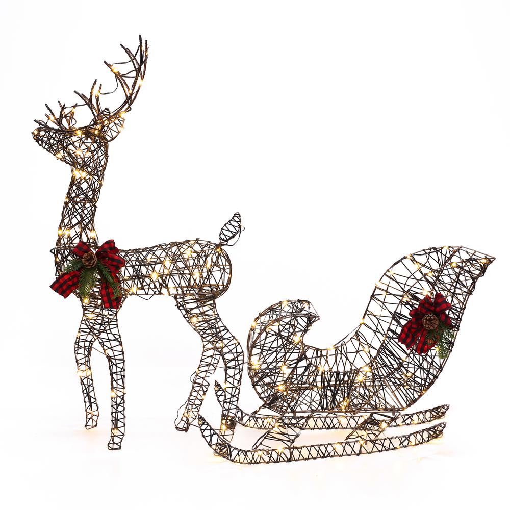 Reindeer and Sleigh Lighted Outdoor Holiday Decoration Set. Picture 6